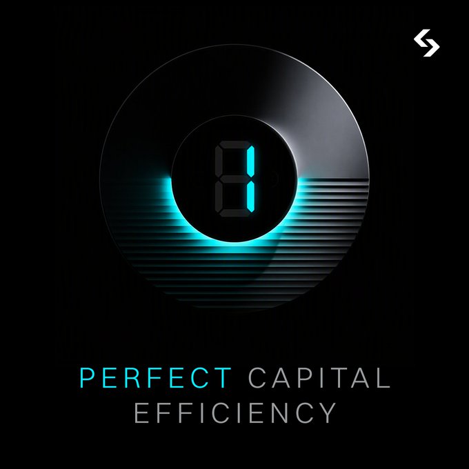 A glowing digital dial displaying the number "8" is centered against a black background, with the text "PERFECT CAPITAL EFFICIENCY" below it. The image visually reinforces the post's message about Bitget's Unified Trading Account maximizing the utility of a single asset through collateral, backing, and yield earning.