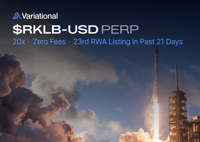 The image shows a rocket launch, with a large rocket launching into space behind a building. The text on the image reads "Rocket Lab $RKLB perps are now live with zero fees and up to 20x leverage." This suggests that the rocket launch is related to an investment opportunity in the stock market or cryptocurrency, as indicated by the phrase "up to 20x leverage."