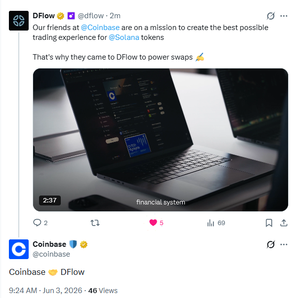 The image features a laptop computer placed on top of a table, with a social media post displayed on its screen. The post is about a company called Coinbase that has gone from being unable to deploy Solana RPCs properly to now successfully responding to various projects related to Solana tokens. The post includes text and an image, which are both relevant to the content of the post.