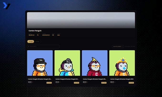 "This image shows a computer screen displaying an online marketplace for digital art featuring four different characters from the popular game 'Canton Penguin'. Each character has their own unique background, attire, and facial expression, showcasing various artistic styles. The post suggests that the artist's work is up for sale on this platform. One of the characters features a name tag reading '@CantonNetwork', which could indicate the marketplace's specific focus or user community. The overall impression is one of interest in digital art within the Canton Penguin universe."
