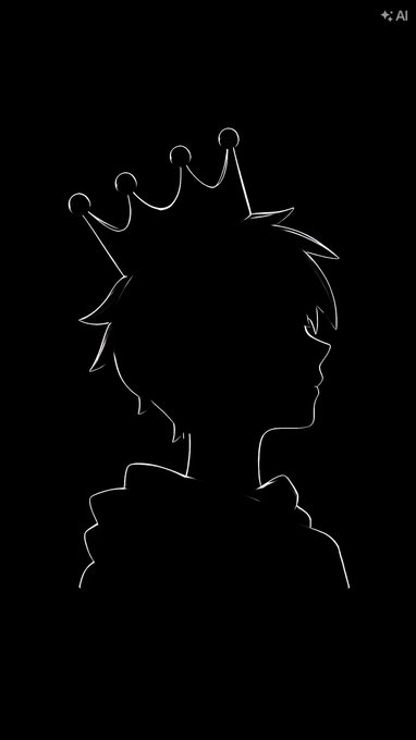 A minimalist white line drawing on a black background depicting the silhouette of a person wearing a crown, with a small '+ AI' label in the top right corner.