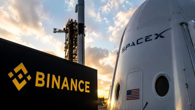 The image features a large white space shuttle, which has been transformed into an office building with the word "binance" written above it. The sky behind the space shuttle appears cloudy, creating a unique setting for this unusual arrangement. The post also mentions that Binance is launching a new type of currency called "perpetual futures". This implies that Binance is offering a way to invest in and potentially profit from the future success of companies like SpaceX.

The office building with the space shuttle on top serves as an eye-catching advertisement for Binance, attracting attention and sparking curiosity among viewers about this new cryptocurrency offering.