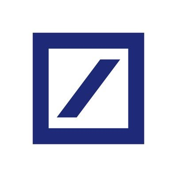 The Deutsche Bank logo, featuring a blue square with a diagonal slash symbol inside.