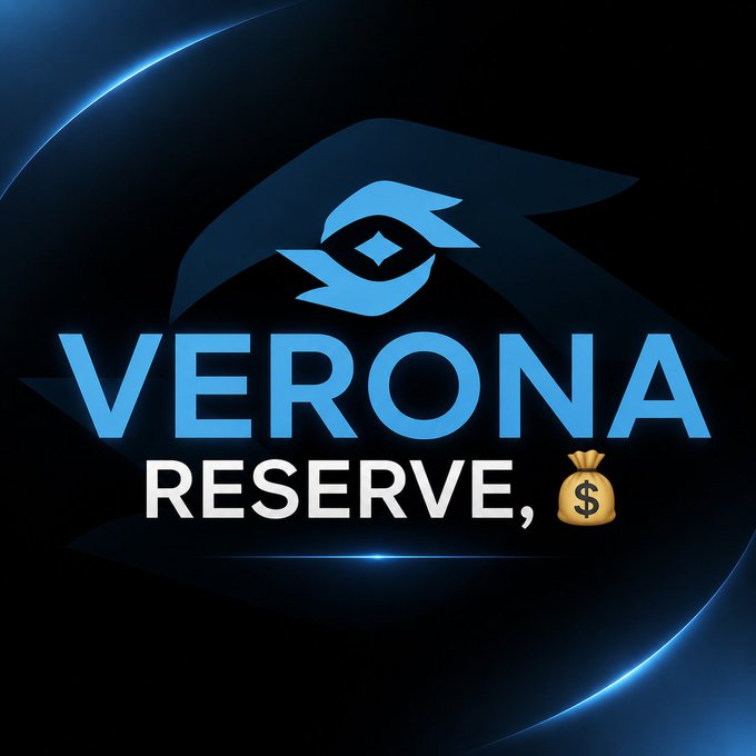 A logo for 'VERONA RESERVE' featuring a stylized blue eye and eye shape design above the text, accompanied by a money bag emoji, set against a dark background.