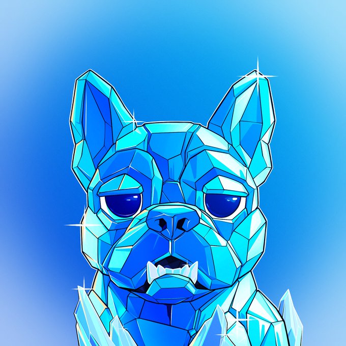 The image features a blue cartoon dog with a face, possibly a cartoon bulldog or a dog-like creature, wearing a blue outfit that includes a hat. The background of the image is a gradient of blue colors, which complements the dog's attire. There are also some stars scattered throughout the image, adding to its artistic and whimsical appearance. The caption at the bottom of the image reads: "We'rent messing around. More to come.. Have you got your GTD spot secured yet? 1 ticket = 1 GTD mint spot for 24 hours." This suggests that there might be a contest or promotion related to the image, where viewers need to complete a specific task in order to win a prize.