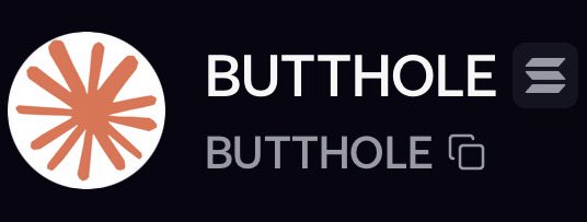 A logo featuring an orange splatter design next to the text "BUTTHOLE" twice, paired with a copy and menu icon, representing the $BUTTHOLE token having reached a new all-time high (ATH).