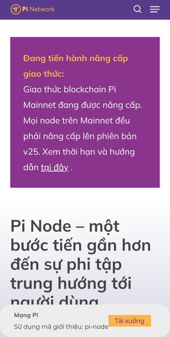The image shows a phone screen displaying an online page with text written in another language, possibly Vietnamese or Thai. The content of the website appears to be related to Pi Network's plans for upgrading their network infrastructure. The text on the screen reads "V25 is preparing for the upgrade, everything is still proceeding according to the original plan, hoping that all the visions and strategies that Pi Network set from the beginning will also go in the right direction like that @PiCoreTeam". This suggests that the website might be discussing the progress of the network upgrade or providing information about the upcoming changes.
