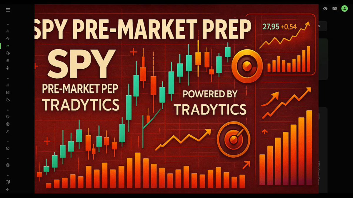 The image shows a screenshot of a computer screen displaying an infographic for Spypre-Market Prep trading strategies. It appears that the visual content is related to the current market conditions or investing trends, as suggested by the use of various symbols such as arrows and lines in different shades on the infographic. This may imply that there are sudden movements or swift changes in the market, potentially affecting financial markets.