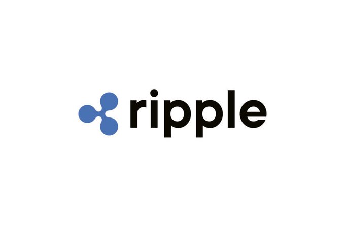 The Ripple cryptocurrency logo is shown in blue and black on a white background.