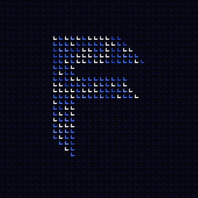 A digital illustration of the letter 'P' formed by a grid of blue and white L-shaped icons against a dark background.
