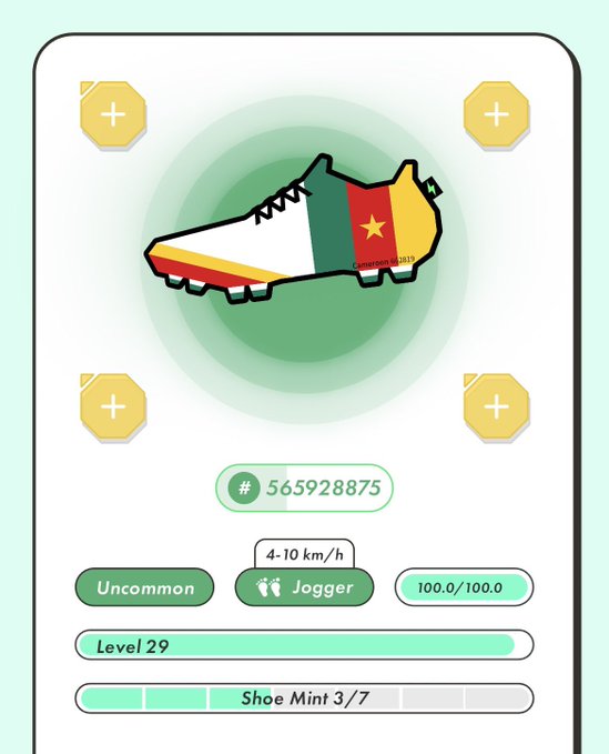 The image shows a white screen with a green border, displaying an app icon for a fitness tracking app. The app icon features a shoe and a soccer ball, suggesting that it could be used for sports activities or exercise tracking. The app has been installed on a cell phone, as indicated by the presence of a lock screen image.