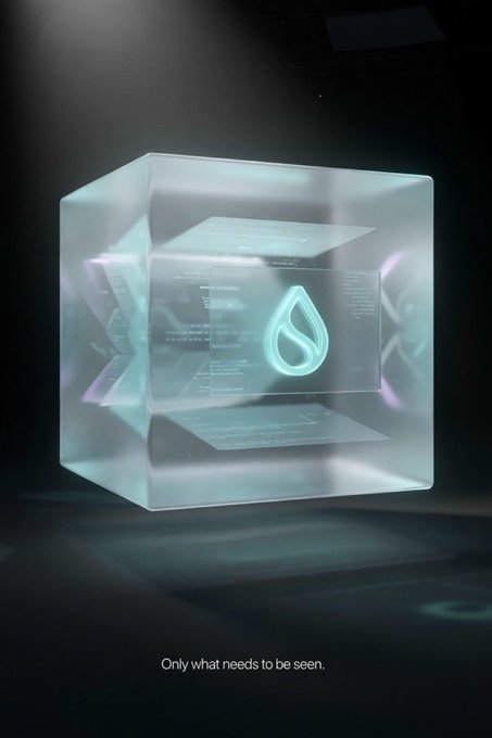 The image features a 3D rendering of a cube made out of glass, with a neon blue circle cut into it that appears to be a drop of water. The cube has a reflective surface, which enhances its futuristic appearance. Below the cube is text that reads "Only what needs to be seen".