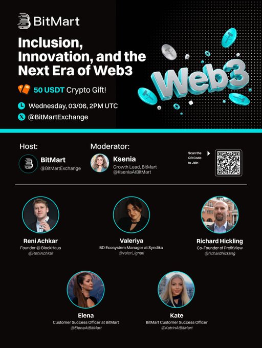 The image features a poster for an event called "Inclusion, Innovation, and the Next Era of Web3!" The poster has a black background with white text that reads "Inclusion, Innovation, and the Next Era of Web3!". There are six people on the poster, each representing a different aspect of the web ecosystem. They are shown in various positions, suggesting they might be speaking or taking part in an event. The poster also includes a hashtag (#WED3) and a link to the event's website for more information.