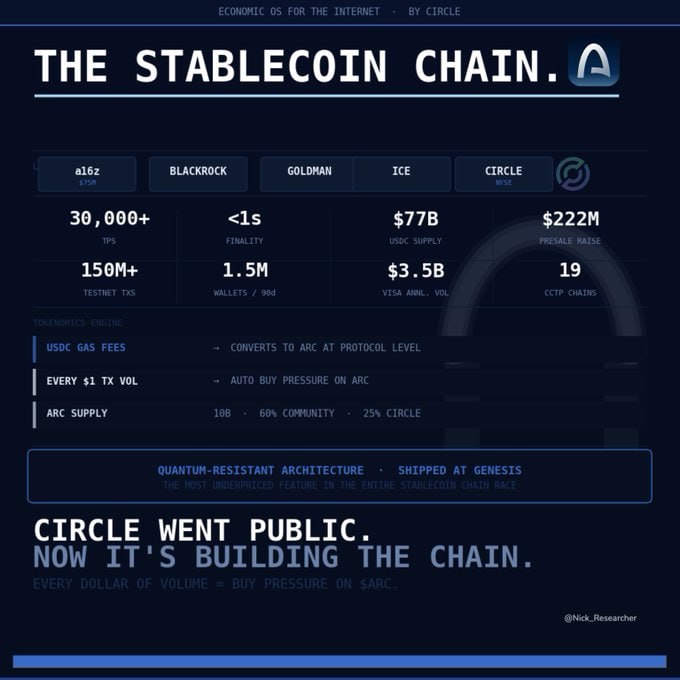 The image shows a screenshot of a website called The Stablecoin Chain, which appears to be an economic analysis platform or cryptocurrency news site. It has a blue background with white text that displays information about the stability of the Stablecoin chain. The title "The Stablecoin Chain" is prominently displayed at the top of the image, and there are several bullet points below it providing details on the stability of the chain.