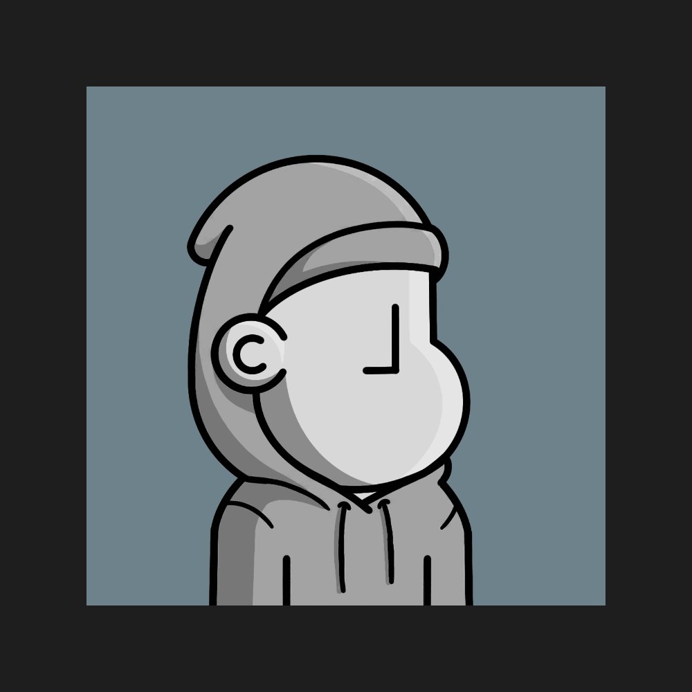 The image features a cartoon character wearing a hoodie, which appears to be a male figure with a hat on his head. The character has a serious expression as he looks off into the distance or at something out of frame. The background color is blue, providing a contrast to the grayish-white figure and adding depth to the scene. The image also contains text that reads "Impressed with the team at @npconchain Everything they’ve shown feels ready to ship, smooth UX, no wallet connection friction, and a clear understanding of what actually matters in this space".
