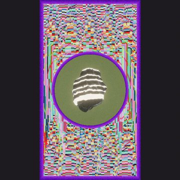 A digital artwork featuring a central black and white striped object within a green circle, surrounded by a vibrant, glitchy border of colorful pixelated patterns, framed by a purple border. The image appears to be the featured artwork for the NFT "BRUTAL EDGE" by artists @0xfar and @harto_fr, which was recently purchased by 8m2w for 0.00115 BTC as part of a sweep alert.