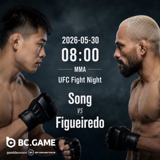The image features two men wearing gloves, standing next to each other with their fists raised as if they are about to fight. The text " UFC Fight Night" can be seen in the background of the image. This suggests that the fighters might be participating in a UFC Fight Night event or competition.