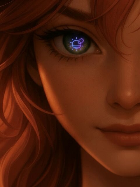The image features an illustration of a woman with red hair, wearing makeup and looking at her reflection in a mirror. She has a green light shining through her eye, creating a unique and artistic effect. The background of the image is white, which contrasts with the vibrant colors of the woman's hair and makeup. The post reads "HAPPY ONE YEAR ANNIVERSARY SOC It’s honestly hard to put into words what this community has meant to me, because @SolOnChain has become so much more than just a project on my timeline It’s the people. The NFTs. The Spaces. The laughs. The late nights. The support". This text suggests that the woman's image is part of a larger online community celebrating and sharing their experiences with Sol On Chain, which is an NFT platform dedicated to digital art and photography.