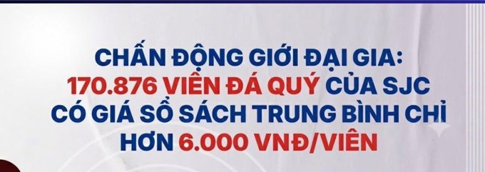 Vietnamese-language headline stating "Shock to wealthy circles: 170,876 SJC gold bars have a book value averaging over 6,000 VND/bar," contextualizing the post's remark that "SJC went a bit far this time" by highlighting the disparity between SJC's pricing and underlying asset value.