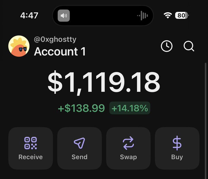 In the image, there's a black phone screen with an information panel showing a balance of $1,118.18 for a trading account at $1338.98, along with some other actions available such as sending, receiving, turning on notifications, and checking your wallet after 12 hours. The post suggests investing in cryptocurrency or using an offshore account for Bitcoin transactions.