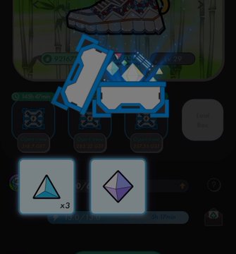 The image shows a cell phone screen with various icons, including a blue triangle icon, a white box icon, and a purple diamond icon. The text "Stepn" can be seen at the bottom of the image. The icons are arranged on the right side of the screen, while the text is located in the top left corner.