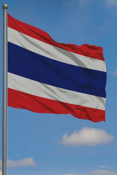 The flag of Thailand waves against a blue sky, with no visible text or numbers. The image relates to the post by representing Thailand, the country whose Securities and Exchange Commission (SEC) has finalized regulations for Bitcoin and Ethereum ETFs, effective October 16.