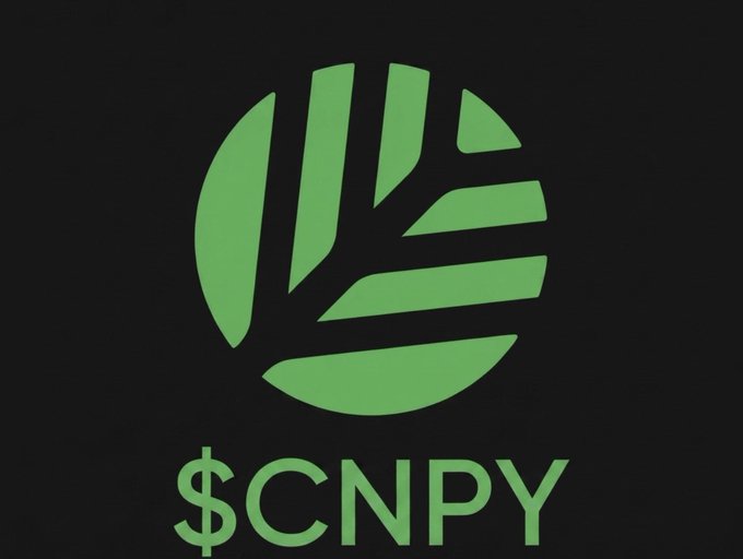 A green circular logo featuring stylized leaves/petals on a black background with the text '$CNPY' displayed below it.