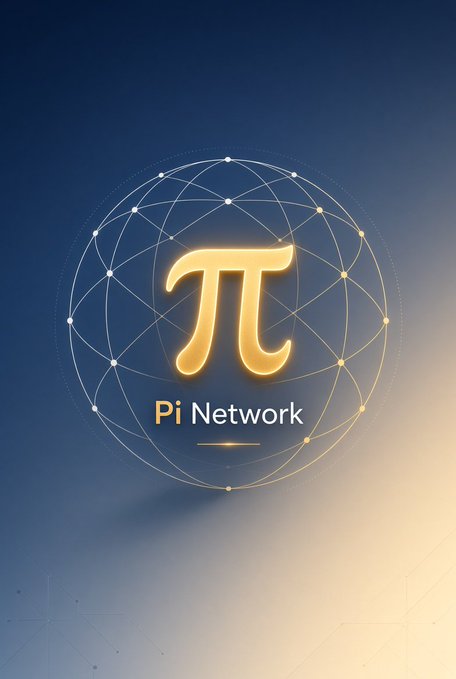 A graphic featuring a glowing golden Pi symbol surrounded by a network sphere design, labeled 'Pi Network' on a blue background.