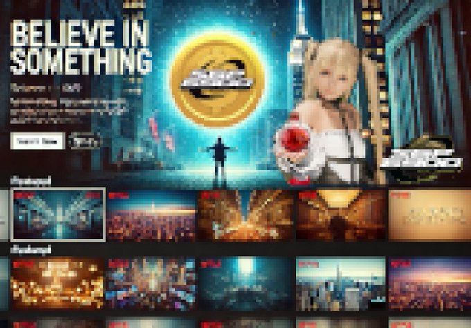 The image appears to be a pixel-art style promotional webpage or landing page featuring the bold text "BELIEVE IN SOMETHING" alongside an anime-styled character holding a rose, with a cityscape and a large glowing coin emblem in the background. Below the main banner, thumbnail previews labeled "Background" and "Foreground" suggest this is a crypto/NFT project page, fitting with the SPX6900 token reference—symbolizing holders being "front-row" spectators to an upcoming spectacle or event in the crypto space.