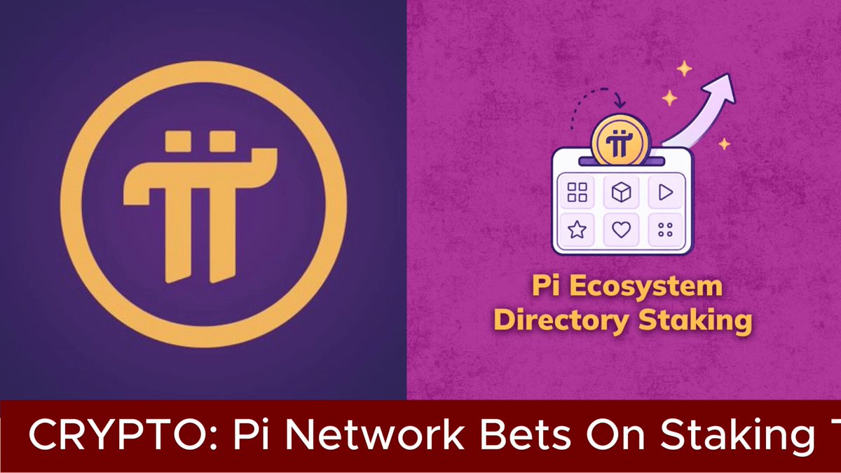 The image features a purple background with two logos, one for Bitcoin and another for Pi Network Directory Staking (Pi Network). Below these logos are text that reads "Crypto! Pi Network Bets On Staking To Drive App Adoption Pi Network( @PiCoreTeam ) says its Ecosystem Directory Staking feature helps developers gain visibility across its community of more than 60 million engaged users". The image is related to the post because it promotes the Pi Network Directory Staking service, which is a tool for developers to stake their Pi network and gain visibility within the Pi network ecosystem.