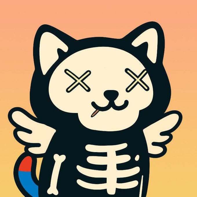 A cartoon cat-costumed skeleton character with X-shaped eyes and small wings stands against a peach-colored gradient background. The skeleton design ties into the weekend theme of the post, which celebrates Day 40 of promoting $COLORS (Rainbow Cat of Solana) with a current market cap of 179K.
