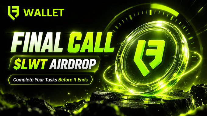 The image is a promotional banner for the "FINAL CALL $LWT AIRDROP" by L3 Wallet, featuring a glowing green L3 logo coin and the call-to-action "Complete Your Tasks Before It Ends," directly matching the post's urgent message about the airdrop window closing and the need to finalize remaining tasks for eligibility.