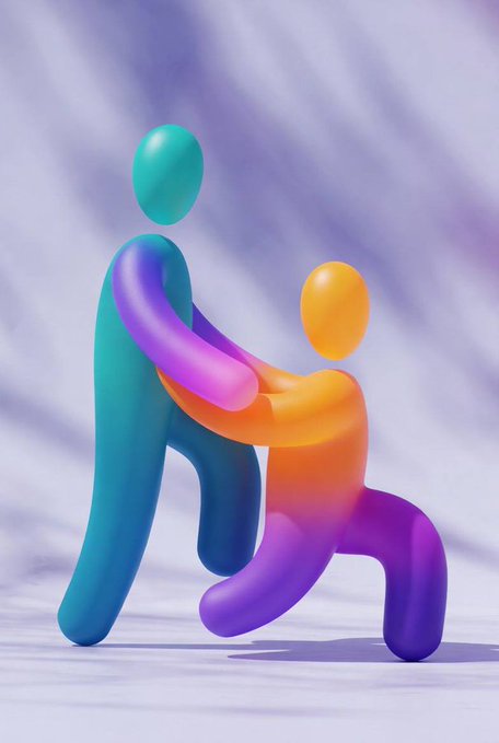 The image features a pair of cartoon figures - one blue and one orange - engaged in an activity together. The blue figure appears to be pushing or pulling the orange figure, creating a sense of interaction between them. The background is white with some purple elements that add depth to the scene. The caption above the image reads "Bless Thursday Homie The weekend is practically calling, but we don' drop the work rate before the finish line, fam".