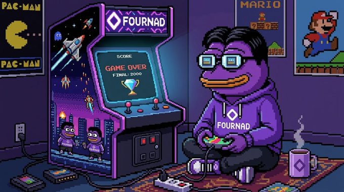 The image features a cartoon frog wearing glasses, sitting next to a video game console with a Pac-Man game displayed on its screen. The frog appears to be playing the game, while holding a controller in its hands. In addition to the main scene, there are two other smaller figures present in the image - one located at the bottom left corner and another situated near the top right corner of the frame.

The post that accompanies this image is titled "Gmonad $Mon looking good And Monad tokens looking good too Lfgg". This phrase refers to a character named Gmonad, who is wearing glasses in the cartoon scene. The text also mentions that the game has been played and that there are tokens available for players.