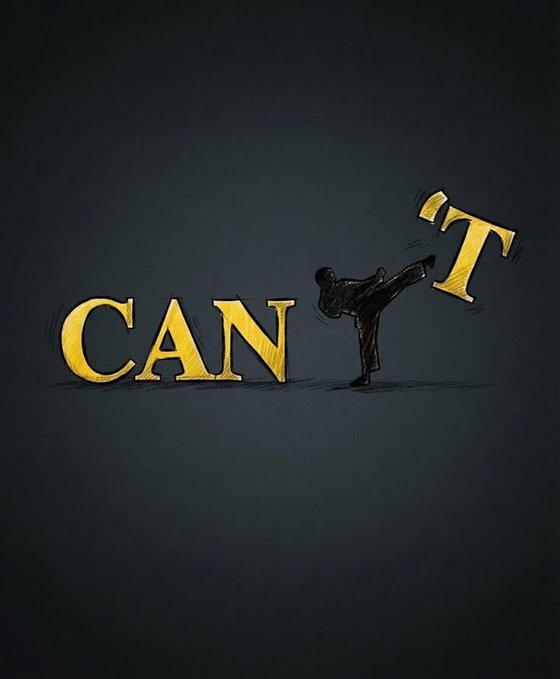 An illustration of a martial artist performing a high kick, breaking apart the word 'CANT' so it reads 'CAN' and 'T' on either side.