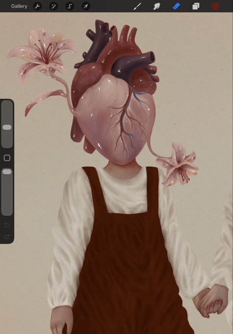 The image features a digital illustration of a person's head with a heart-shaped body and flowers growing out of their ears, giving them an artistic appearance. The background appears to be a light brown color, providing a neutral backdrop for the vibrant colors of the illustration. The caption reads "GM WIP Mint Tuesday, 23 June List Thursday, 25 June Coming soon 8 pieces 1/1 artwork on @TransientLabs".