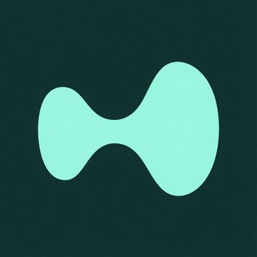 A logo featuring a stylized, abstract figure-eight or bone-like shape in light mint green on a dark teal background.