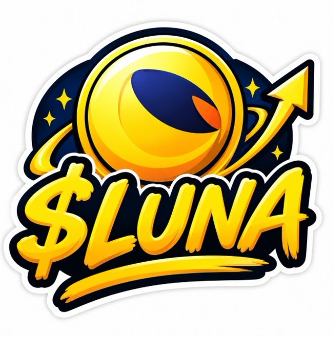 A stylized sticker-style logo featuring a golden planet with an upward arrow and the text '$LUNA' in bold yellow letters.