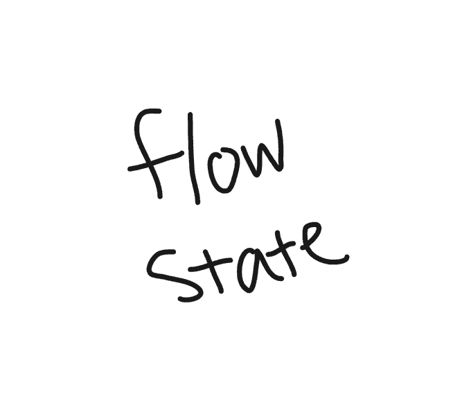 The image shows handwritten text in black ink on a white background that reads "flow state," which matches the name of the new streaming venture @FlowState_Live announced in the post about launching a weekly market and trading commentary stream.