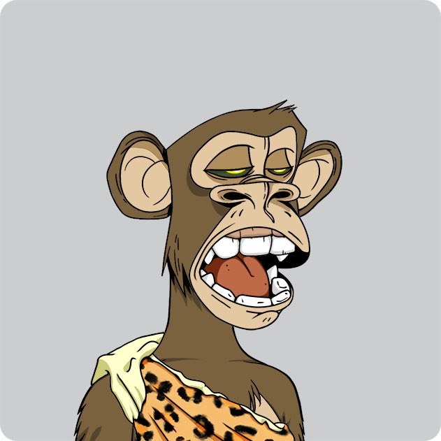 A cartoon illustration of a brown monkey with a wide-open mouth showing its teeth, wearing a leopard-print garment against a gray background.