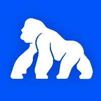 A blue logo featuring a white silhouette of a gorilla or ape.