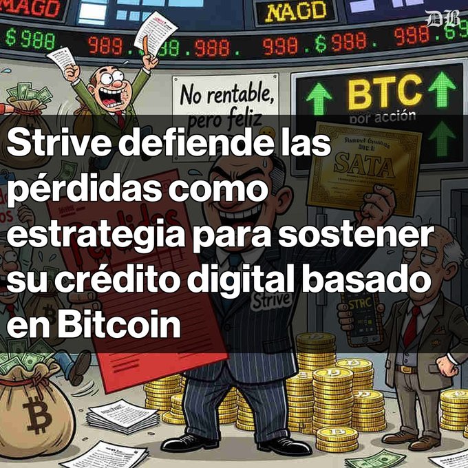 The image features a cartoon scene of two men standing next to each other with stacks of gold coins around them. One man has a red paper in his hand while the other one holds up a sign that says "No rentable". The text on the image also mentions Bitcoin and how it can be used as an investment strategy, suggesting that they are discussing financial matters related to Bitcoins or digital assets.