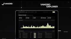A cropped version of the 'VANGRID EXPLORER' dashboard promo, focusing on the logo at the top left and the interface displayed on a laptop screen.