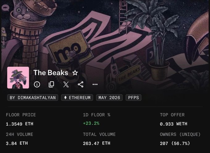 The image shows a poster or advertisement featuring a cartoon character with a pink background and white text that reads "The Beaks" along with some other information about the product being sold. The poster also includes an offer for a 3rd sale, which is related to the post in question. The post seems to be promoting a product or service, possibly related to cryptocurrency, as indicated by the use of the term "eth."