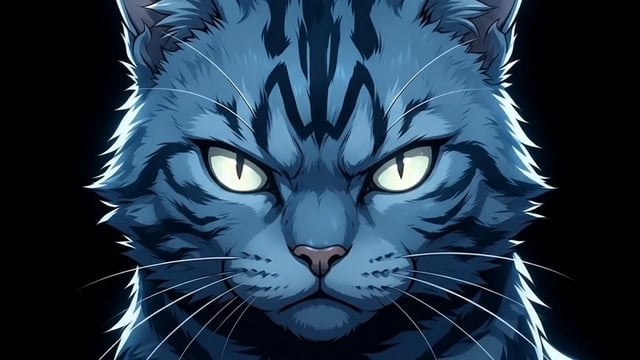 A stylized digital illustration of a fierce, glowing-eyed blue cat with dark stripes stares intensely against a black background, evoking the imagery of a tiger or wild feline mascot. There is no visible text or branding in the image, but its bold, aggressive aesthetic likely symbolizes the competitive and intense spirit of the "nanoodle cookoff" contest with its prize of 133 nano.