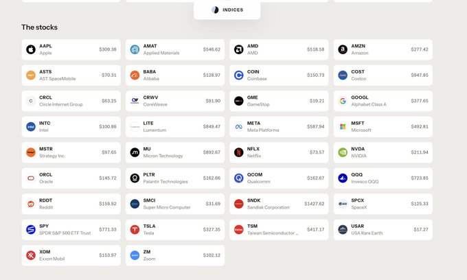 A list titled 'The stocks' displaying ticker symbols and prices for companies including AAPL ($309.38), TSLA ($327.35), NVDA ($211.94), META ($587.94), AMZN ($277.42), AMD ($518.58), GOOGL ($377.65), and MSFT ($492.81).