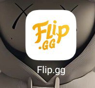 App icon for Flip.gg displayed on a smartphone screen, featuring orange stylized text on a white rounded square background.