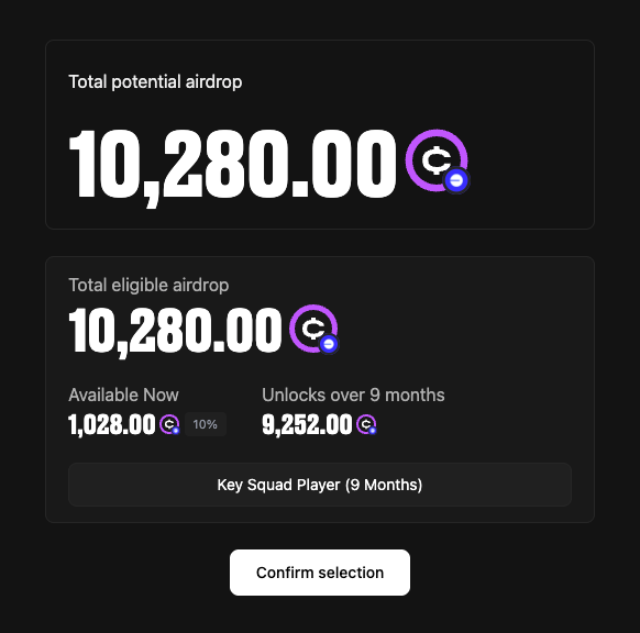 The image presents an airdrop screenshot with details about its launch. It shows that the next phase of the airdrop process has been confirmed, which means the token claim will be issued shortly. The price of the token claim is expected to increase or decrease slightly in this round due to heavy selling pressure on it. Overall, it is a positive sign for potential investors as it suggests progress towards securing their tokens.