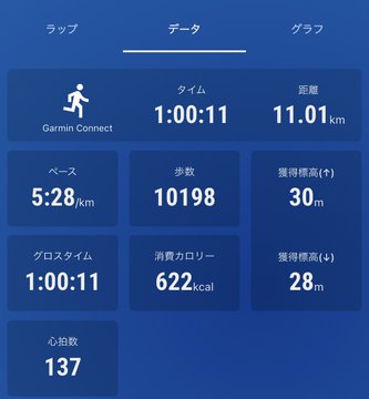 The image shows a blue screen displaying a fitness tracking app with various data points, including distances run and times taken for different runs. The app also has a step counter that tracks the number of steps taken during each run. There are multiple rows on the screen showing the progress made by users in their runs over time.