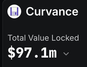 A screenshot showing 'Curvance' with Total Value Locked at $97.1m.